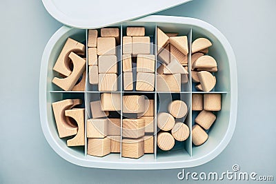 Storage box with wooden toy for category concept Stock Photo