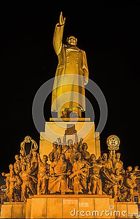 Mao Statue Heroes Zhongshan Square Shenyang China Night Stock Photo
