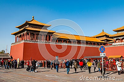 Mao Zedong is hung in the Forbidden City Tiananmen Gate Tower in Beijing China Editorial Stock Photo