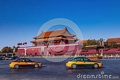 Mao Zedong is hung in the Forbidden City Tiananmen Gate Tower in Beijing China Editorial Stock Photo