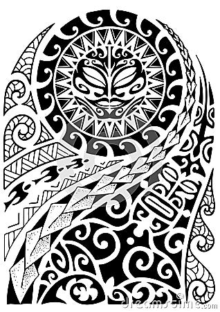 Maori hal sleeve tattoo flash set. Cartoon Illustration