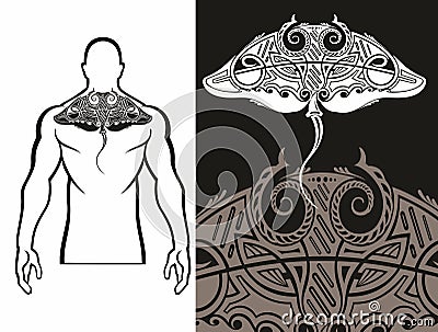 Decorative Maori styled tattoo pattern in shape of manta ray. Abstract vector llustration. Vector Illustration