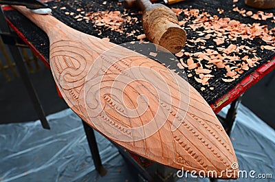 Maori Taiaha traditional weapon wood curving Editorial Stock Photo