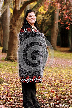 Maori Woman in Traditional Cloak Editorial Stock Photo