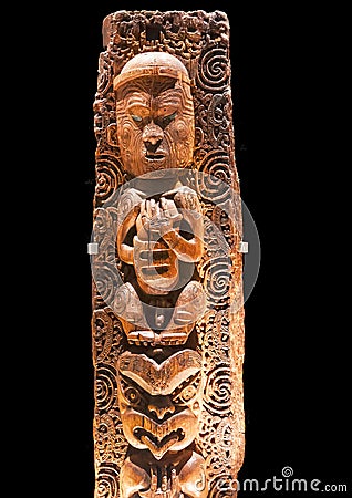 Maori wooden sculpture Editorial Stock Photo