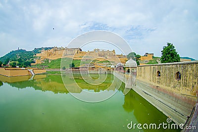 Maota Lake and Amber Fort in Jaipur, Rajasthan, India Stock Photo