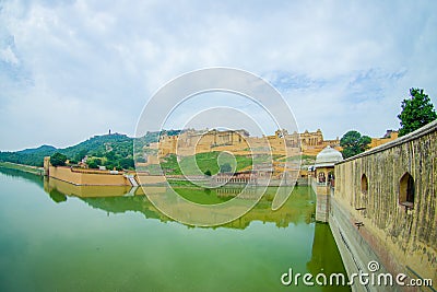 Maota Lake and Amber Fort in Jaipur, Rajasthan, India Stock Photo