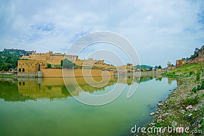 Maota Lake and Amber Fort in Jaipur, Rajasthan, India Stock Photo