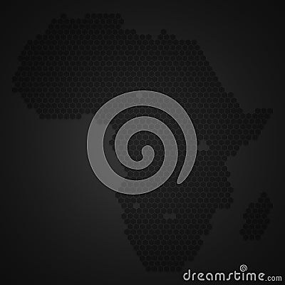 Map of Africa continent with honey bee or honeycomb or honey hive shape style With vignette dark border shadow. Black and White Stock Photo