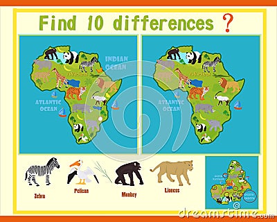 Finding the differences on the map of Africa Vector Illustration