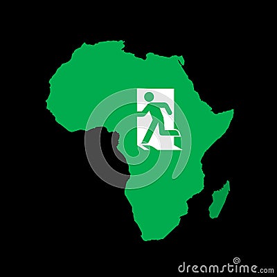 Map of Africa with symbol of exit - emigration, leaving and moving of population from African continent. Vector Illustration