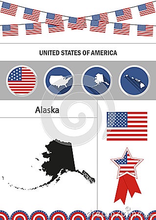 Map of Alaska. Set of flat design icons nfographics elements wit Vector Illustration