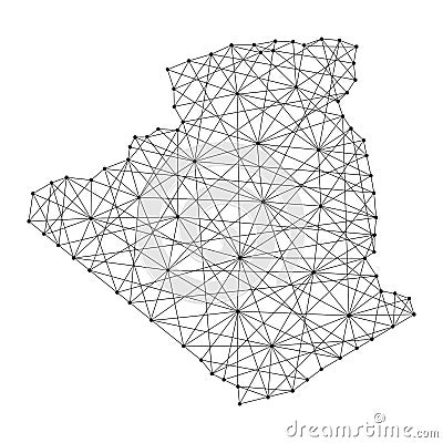 Map of Algeria from polygonal black lines, dots of illustration Cartoon Illustration