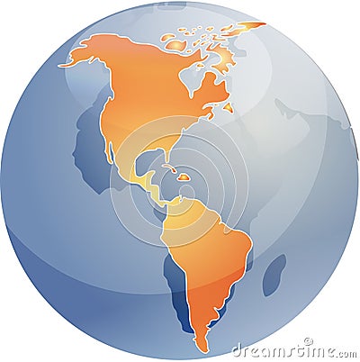 Map of the Americas on globe Vector Illustration