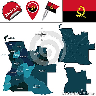 Map of Angola with Named Provinces Vector Illustration