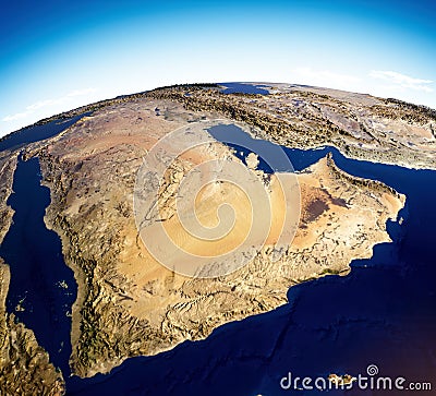 Map of the Arabian Peninsula, Middle East physical map, 3d render, map with relief and mountains. Stock Photo