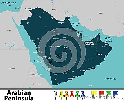 Map of Arabian Peninsula Vector Illustration