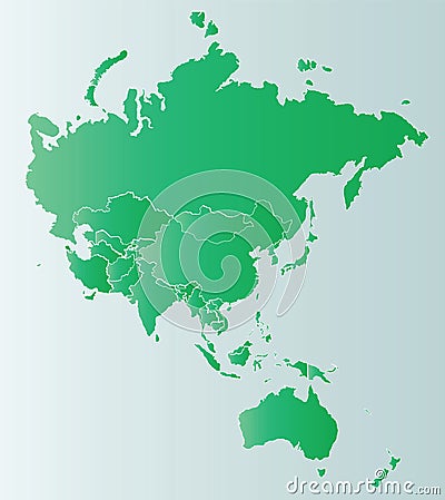 Map of Asia Pacific in green color Detailed vector map of Asian Pacific Region on white Asia . Oceania map. High quality vector co Vector Illustration