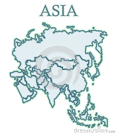 Map of Asia. Vector. Flat cartoons. Inaccurate. It looks like a continent of icy or stone parts of the world. Includes the Middle Vector Illustration