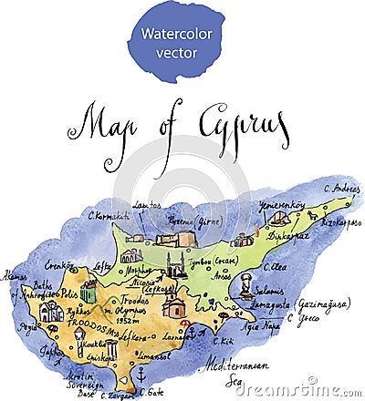 Map of attractions of Cyprus Vector Illustration