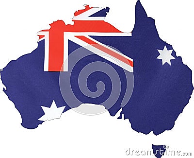 Map of Australia with flag background. Stock Photo