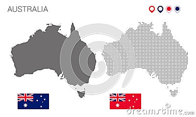 Map of Australia silhouette, Australia map dotted, Flag of Australia, Vector illustration Cartoon Illustration