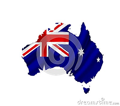 Map of Australia with waving flag isolated on white Stock Photo