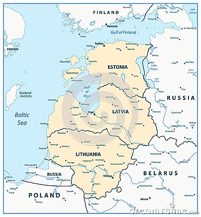 Map of the Baltic States Vector Illustration