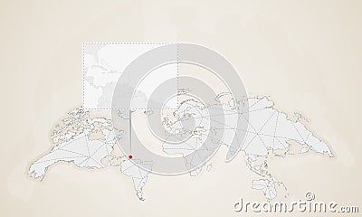 Map of Barbados with neighbor countries pinned on world map Vector Illustration