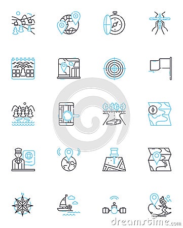 Map-based navigation linear icons set. GPS, Navigation, Directions, Wayfinding, Geolocation, Positioning, Routing line Vector Illustration