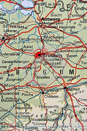 A map of Belgium showing major cities Stock Photo