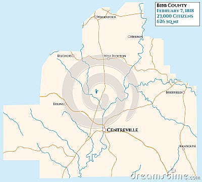 Map of Bibb County in Alabama Vector Illustration