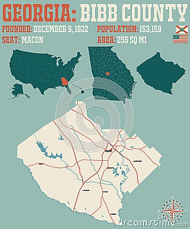 Map of in Bibb County Georgia Vector Illustration