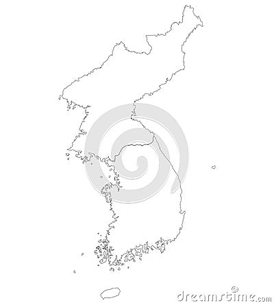 Map black outline North and South Korea Vector Illustration