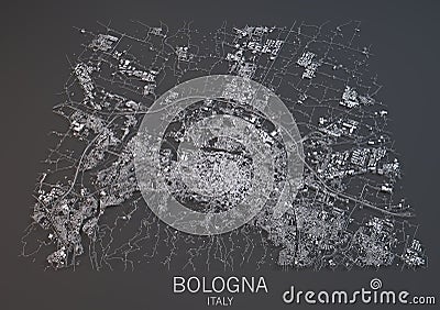 Map of Bologna, Italy, satellite view Stock Photo