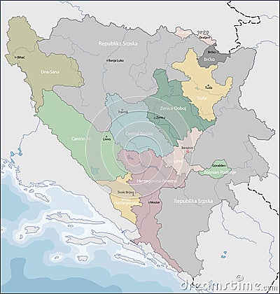 Map of Bosnia and Herzegovina Vector Illustration