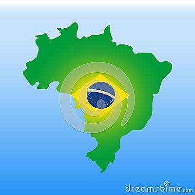 Map of Brazil in the colors of the national flag. Stylized color vector. Vector Illustration