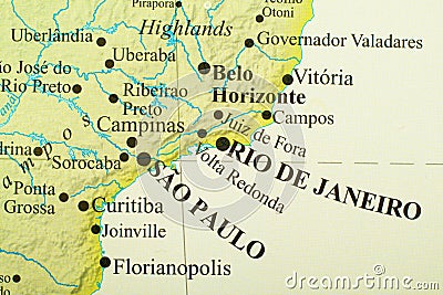 Map of Brazil focus on Rio de Janeiro and Sao Paulo Stock Photo