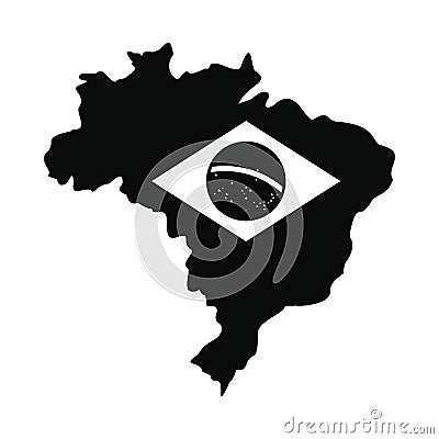 Map of Brazil with the image of the national flag Vector Illustration