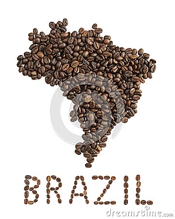 Map of Brazil made of roasted coffee beans Stock Photo
