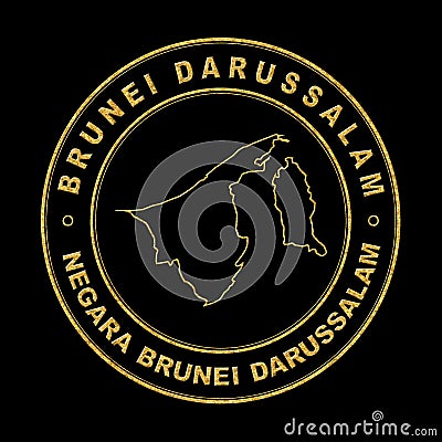 Map of Brunei Darussalam, Golden Stamp Black Background Stock Photo