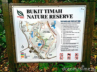 Map of Bukit Timah nature reserve in Singapore Editorial Stock Photo