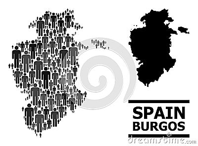 Vector Population Collage Map of Burgos Province and Solid Map Vector Illustration