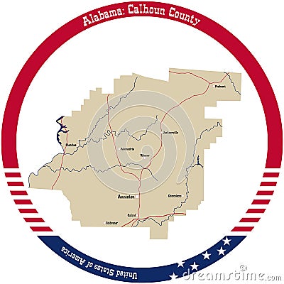 Map of Calhoun county in Alabama, USA. Stock Photo