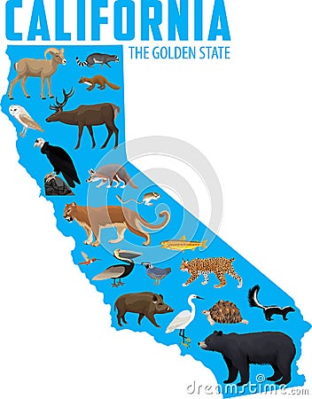Map of California with animals Vector Illustration