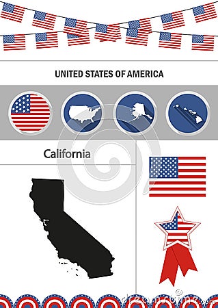 Map of California. Set of flat design icons nfographics elements Vector Illustration