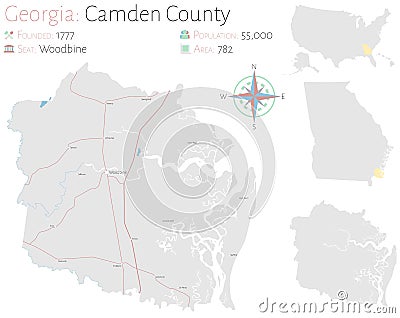 Map of Camden County in Georgia Vector Illustration