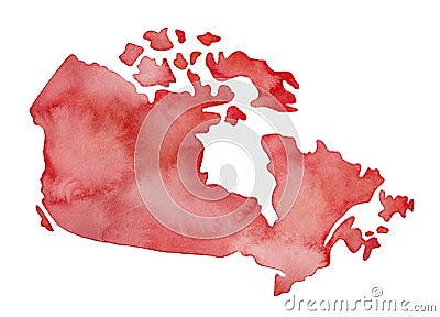 Map of Canada in bright red watercolour gradient. Cartoon Illustration