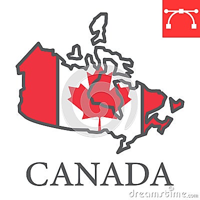 Map of Canada color line icon, country and geography, canada map flag sign vector graphics, editable stroke filled Stock Photo