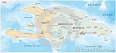 Map of Caribbean island of Hispaniola Vector Illustration